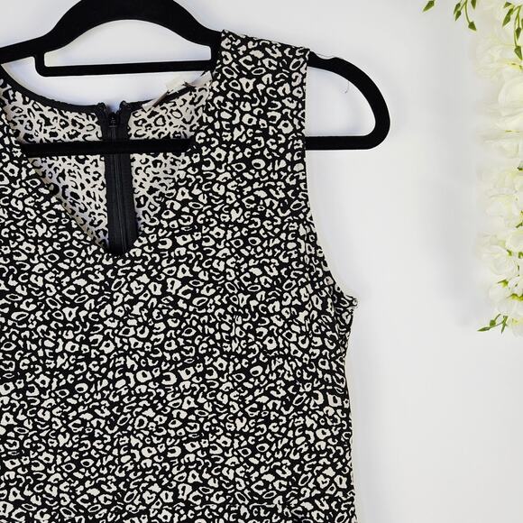 LOFT Sleeveless Ruffle Hem Leopard Dress Size 10 Fit & Flare Chic Neutral Classy - Picture 6 of 11